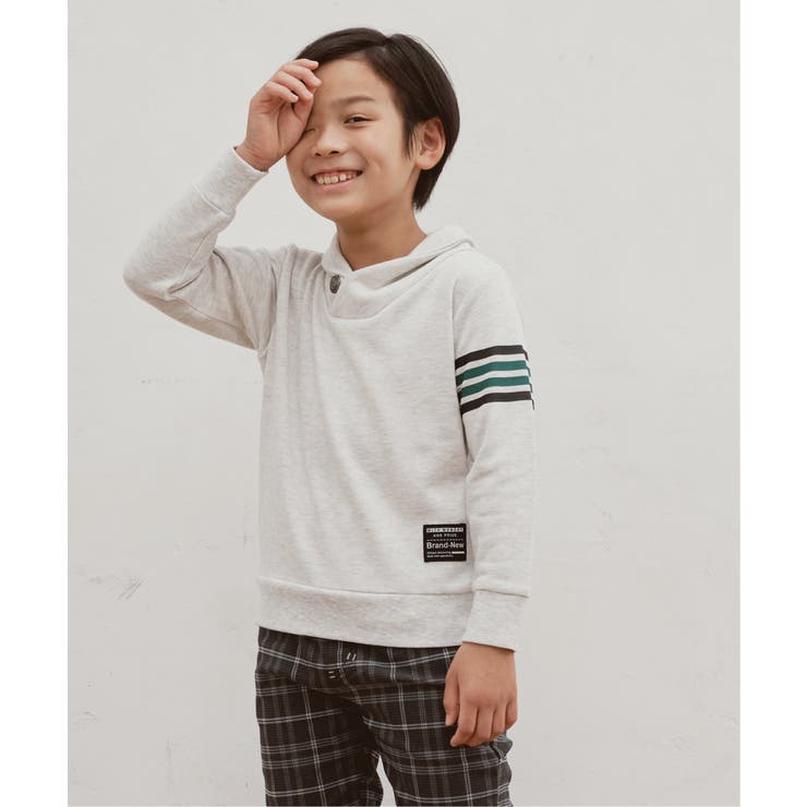 ベージュ1 | コンチョボタンショール襟トレーナー（100~160cm） | ikka 