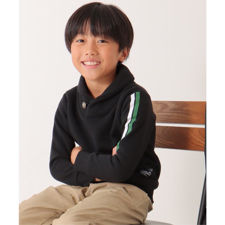 ブラック | 裏起毛袖ラインショールトレーナー（120~160cm） | ikka 