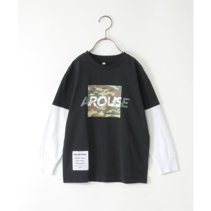ブラック | カモ柄袖レイヤーロンTシャツ（120~160cm） | ikka 
