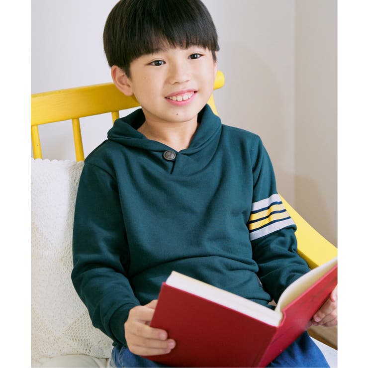 グリーン | コンチョボタンショール襟トレーナー（120~160cm） | ikka 