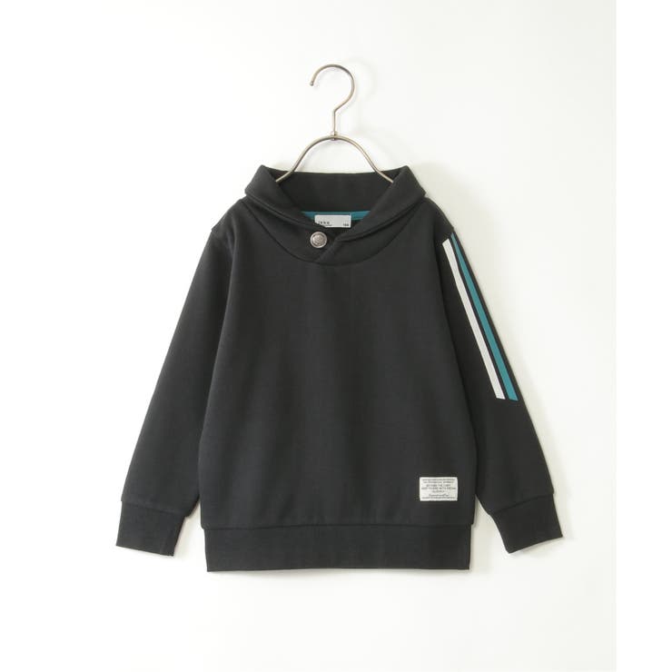 ブラック | 裏起毛袖ラインショールトレーナー（120~160cm） | ikka 