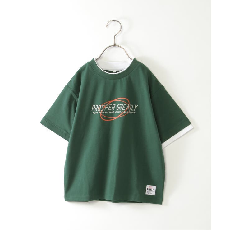 ダークグリーン | ダブルネック袖レイヤードロゴTシャツ（120~160cm）  | ikka 