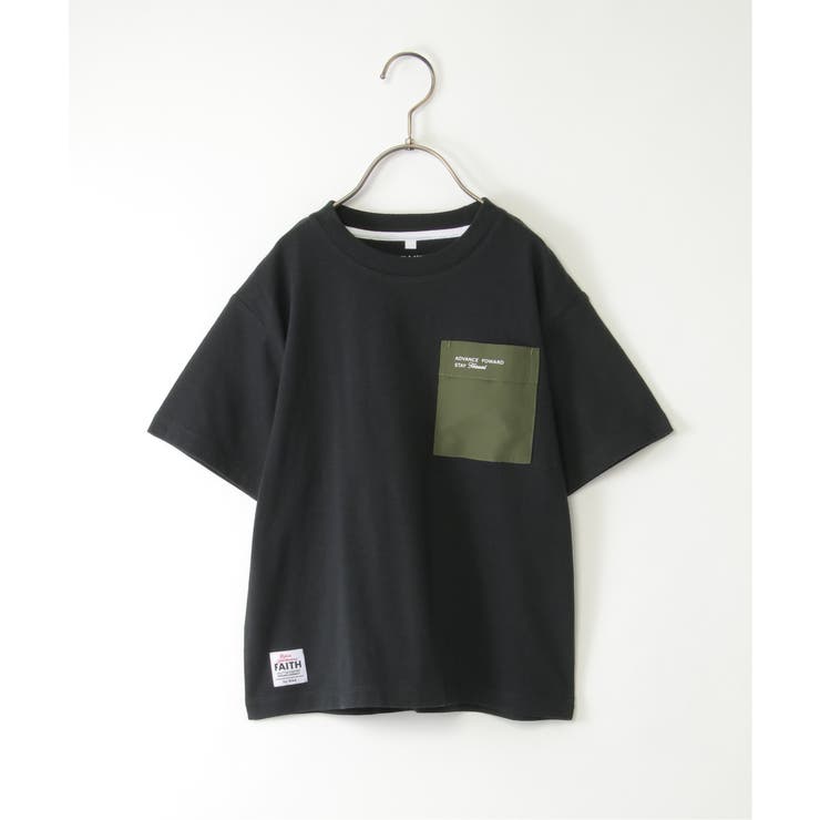 ブラック | 【親子コーデ】異素材ポケロゴプリントT（120~160cm） | ikka 