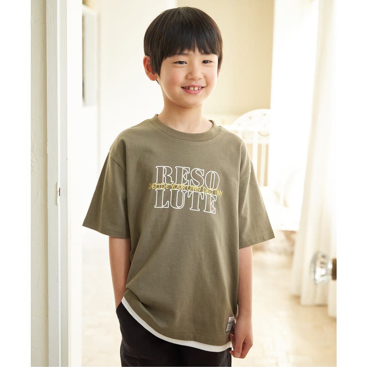 オリーブ | 裾レイヤープリントアソートTシャツ（120~160cm） | ikka 