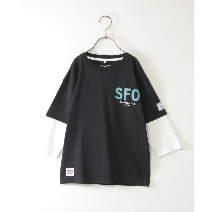 ブラック | 7分袖レイヤードロゴTシャツ（120~160cm） | ikka 