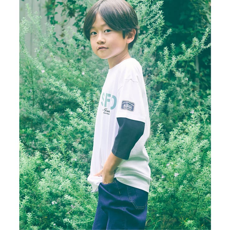 7分袖レイヤードロゴTシャツ（120~160cm） | ikka  | 詳細画像4 