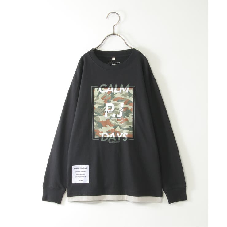 ブラック | 裾レイヤードカモフラプリントロンT（120~160cm） | ikka 