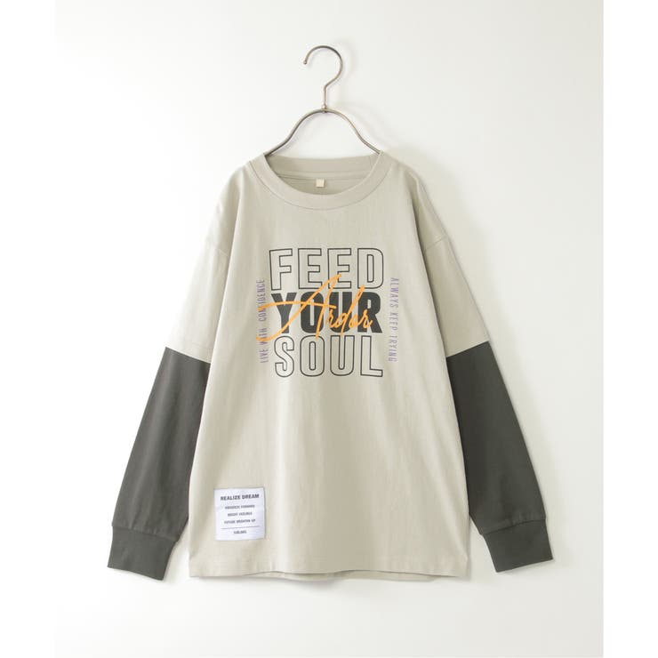 ライトグレー | 袖レイヤードロゴプリントロンT（120~160cm） | ikka 