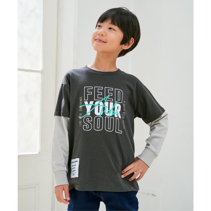 袖レイヤードロゴプリントロンT（120~160cm） | ikka  | 詳細画像2 