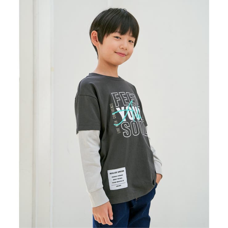 袖レイヤードロゴプリントロンT（120~160cm） | ikka  | 詳細画像3 