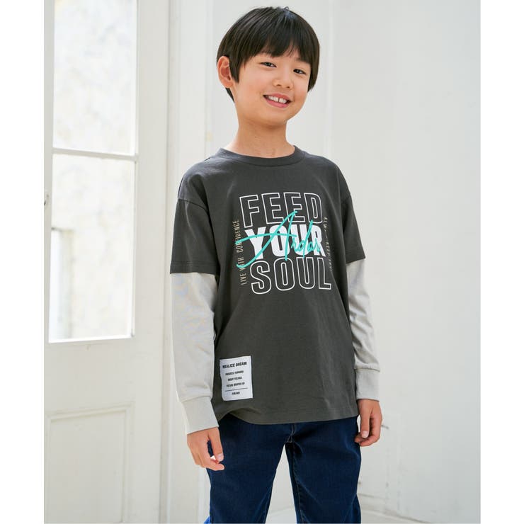 袖レイヤードロゴプリントロンT（120~160cm） | ikka  | 詳細画像4 