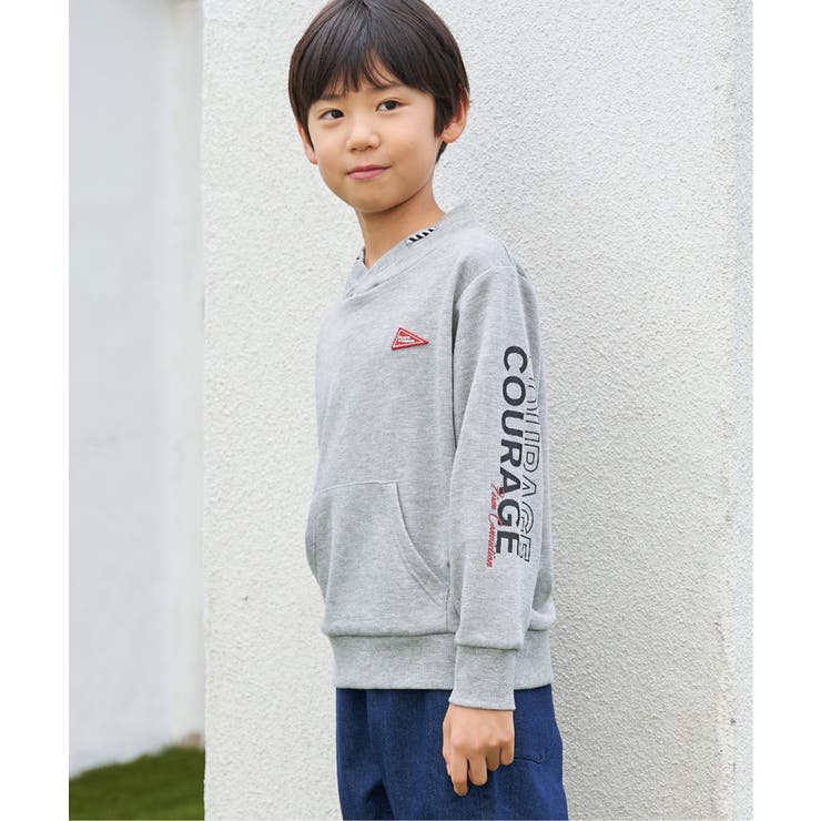 モクグレー | ロープ襟ポケ付き袖ロゴトレーナー（120~160cm） | ikka 