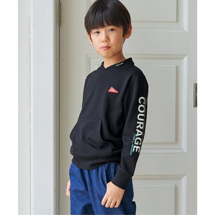 ロープ襟ポケ付き袖ロゴトレーナー（120~160cm） | ikka  | 詳細画像1 