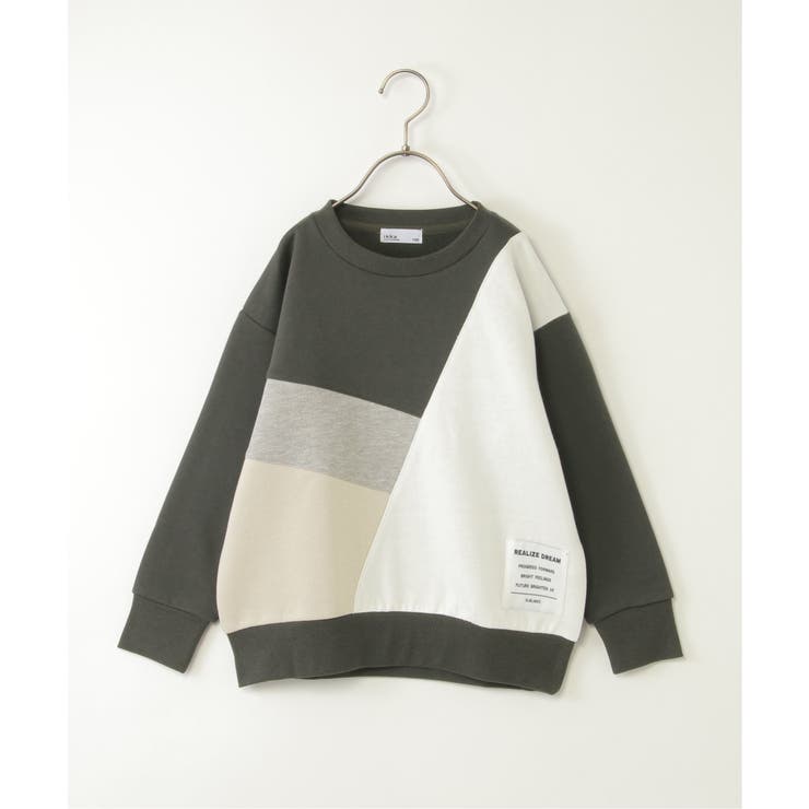 ブラック | 裏起毛斜めブロックストレーナー（120~160cm） | ikka 