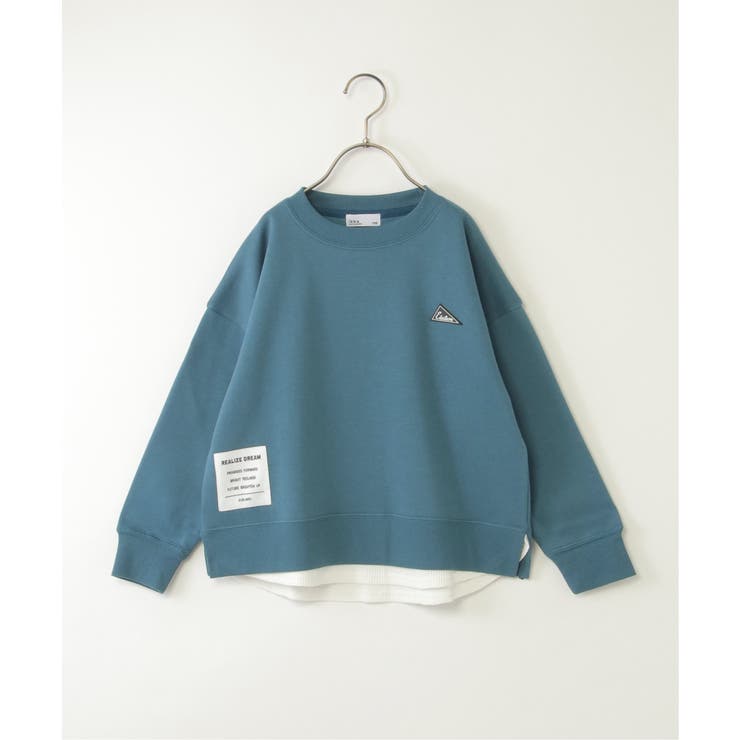 ブルー | 裏起毛レイヤードワッペントレーナー（120~160cm） | ikka 