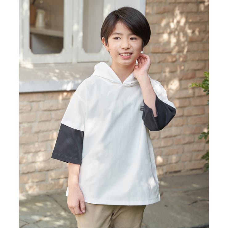 【親子コーデ】冷感6分袖レイヤードパーカー（120~160cm） | ikka  | 詳細画像2 