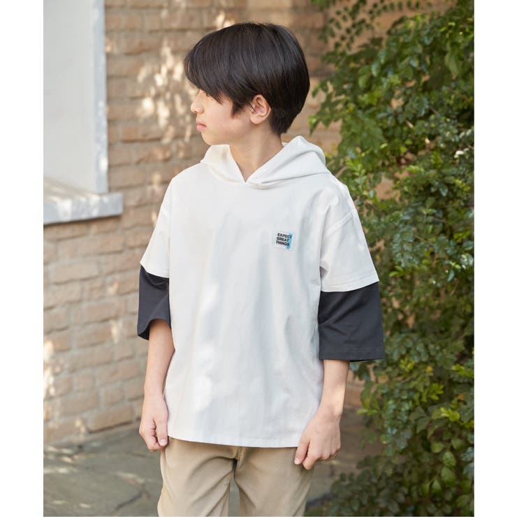 【親子コーデ】冷感6分袖レイヤードパーカー（120~160cm） | ikka  | 詳細画像3 