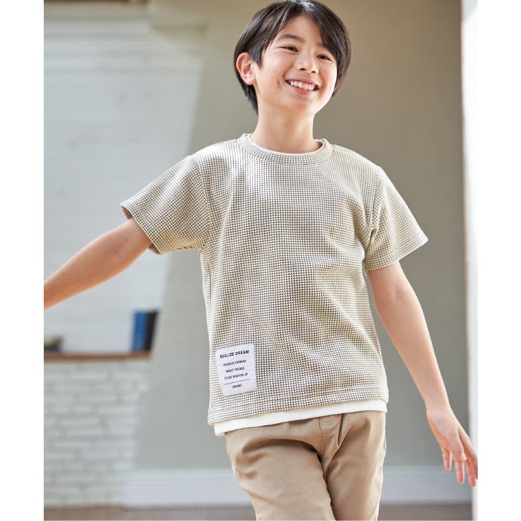 ベージュ | 【親子コーデ】冷感ワッフルフェイクTシャツ（120~160cm） | ikka 