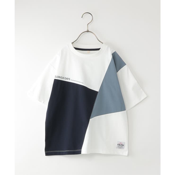 ホワイト | 【接触冷感/吸水速乾】斜め切り替えTシャツ（120~160cm） | ikka 