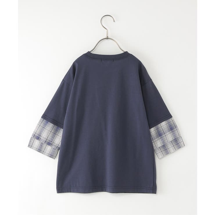 7分袖フェイクシャツレイヤードプリントTシャツ（120~160cm） | ikka  | 詳細画像2 