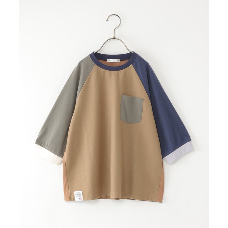 ベージュ | 7分袖ニットデニムコンビTシャツ（120~160cm） | ikka 