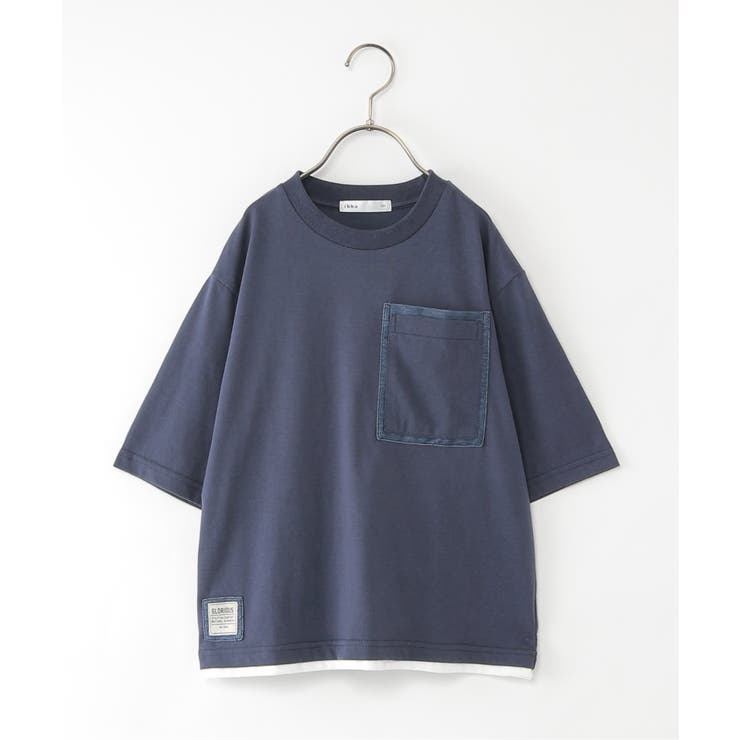 ネイビーブルー | デニムライクMIX BIGポケTシャツ（120~160cm） | ikka 