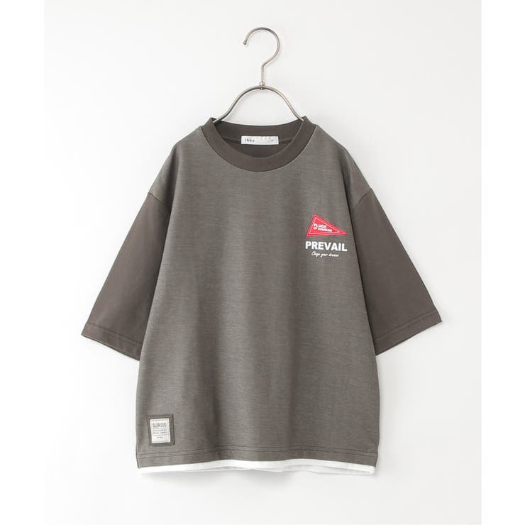 チャコール | デニムニットコンビワッペンTシャツ（120~160cm） | ikka 