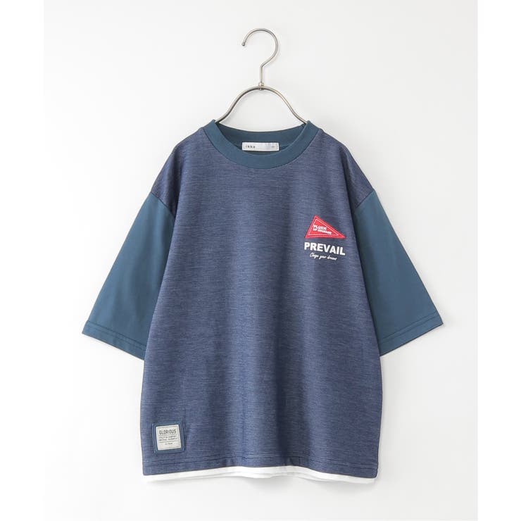 ブルー | デニムニットコンビワッペンTシャツ（120~160cm） | ikka 