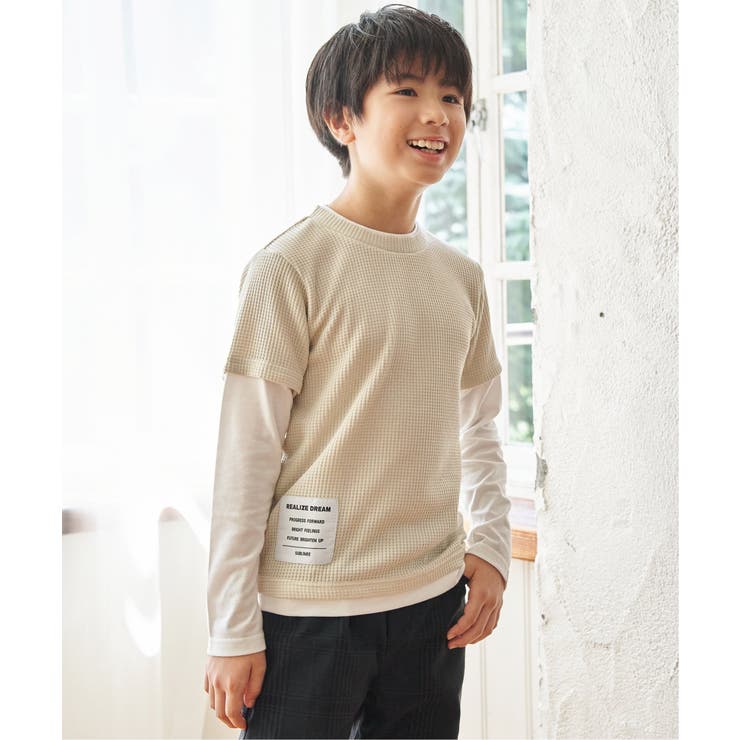 ベージュ | 【親子コーデ】ワッフルフェイクレイヤードロンＴ | ikka 