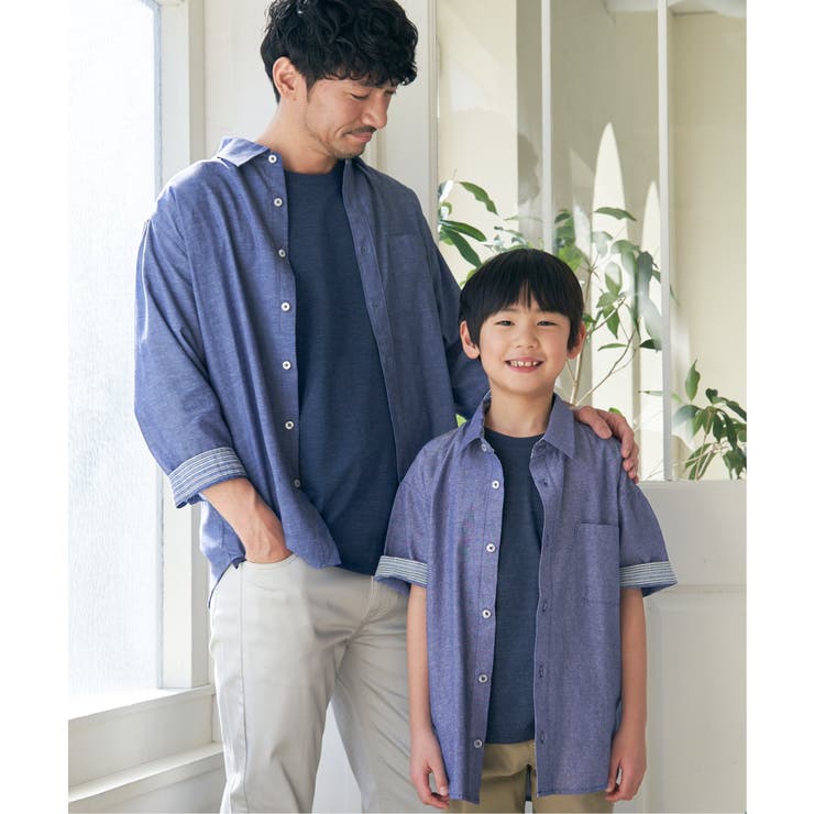 【親子コーデ】シャンブレー5分袖シャツ（120~160cm）  | ikka  | 詳細画像8 