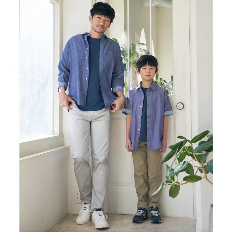 【親子コーデ】シャンブレー5分袖シャツ（120~160cm）  | ikka  | 詳細画像9 