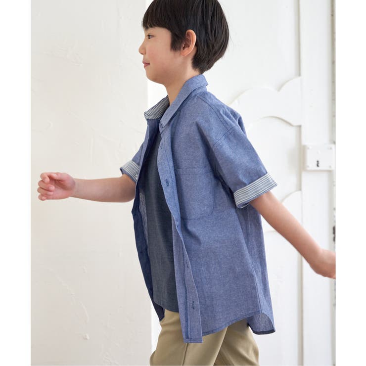 【親子コーデ】シャンブレー5分袖シャツ（120~160cm）  | ikka  | 詳細画像3 