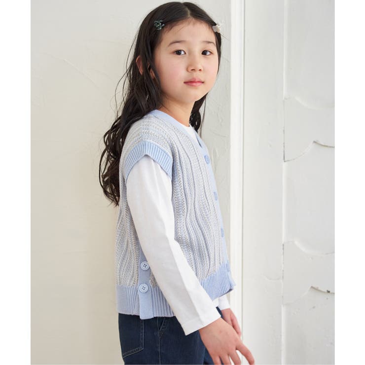 【メディア紹介商品】サイドボタンニットベストアンサンブル（120~160cm）【… | ikka  | 詳細画像2 