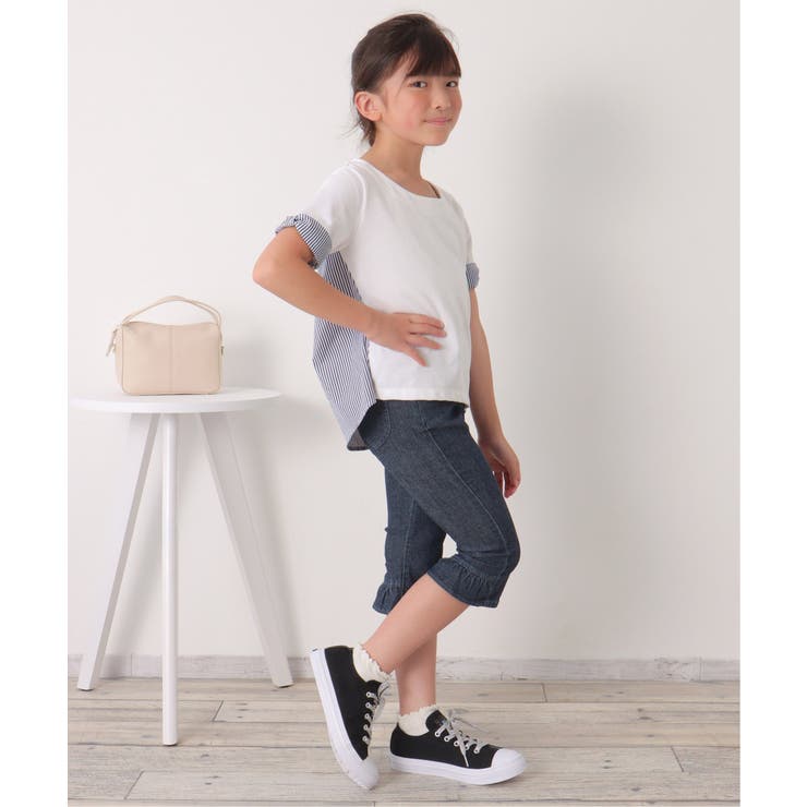 【親子コーデ】ストライプ切り替えTシャツ（120~160cm） | ikka  | 詳細画像2 