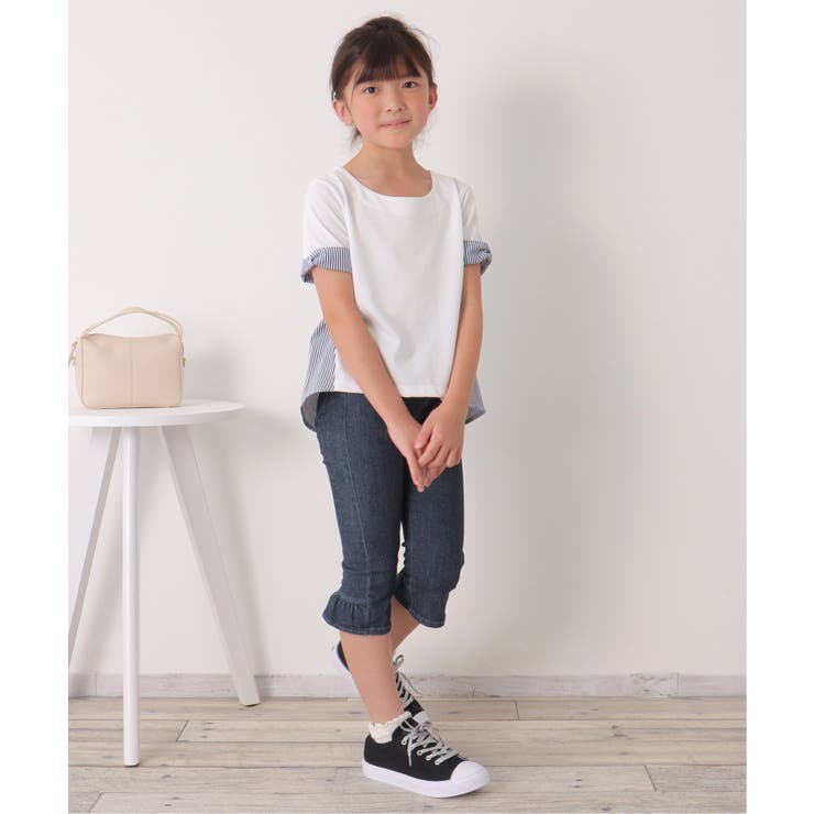 【親子コーデ】ストライプ切り替えTシャツ（120~160cm） | ikka  | 詳細画像4 