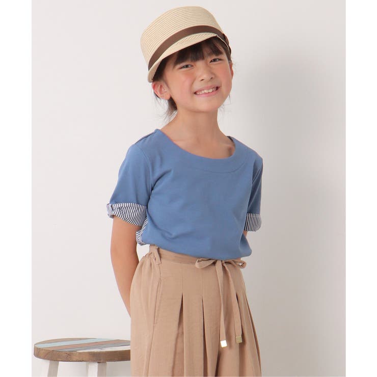 【親子コーデ】ストライプ切り替えTシャツ（120~160cm） | ikka  | 詳細画像6 