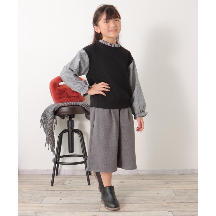 袖チェックフリル襟プルオーバー（120~160cm） | ikka  | 詳細画像9 