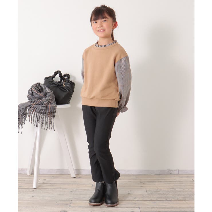 袖チェックフリル襟プルオーバー（120~160cm） | ikka  | 詳細画像2 