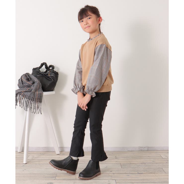 袖チェックフリル襟プルオーバー（120~160cm） | ikka  | 詳細画像3 