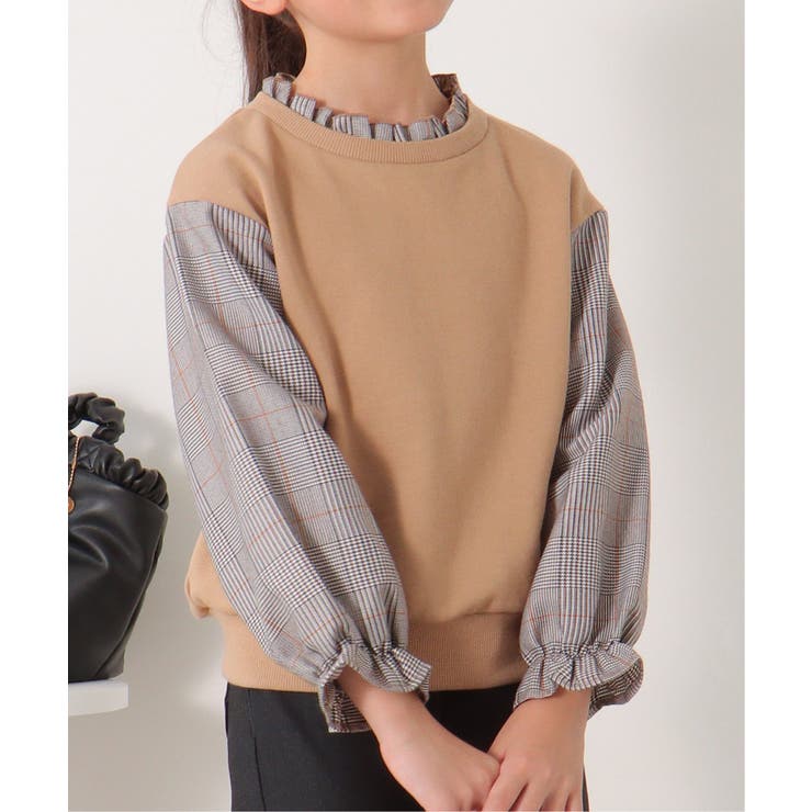 袖チェックフリル襟プルオーバー（120~160cm） | ikka  | 詳細画像4 