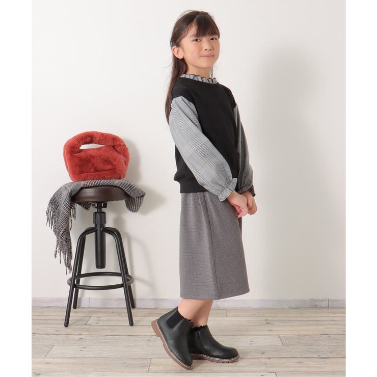 袖チェックフリル襟プルオーバー（120~160cm） | ikka  | 詳細画像7 