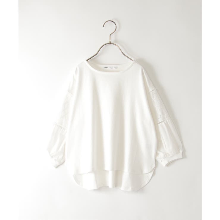 オフホワイト | 【親子コーデ】7分袖幾何学レース切り替えTシャツ（120~160cm） | ikka 