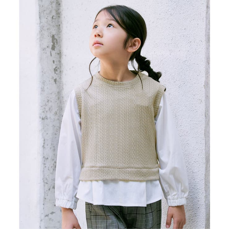 【親子コーデ】ケーブル柄レイヤードプルオーバー（120~160cm） | ikka  | 詳細画像2 