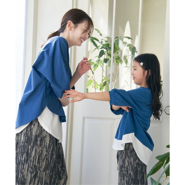 【親子コーデ】梨地裾レイヤー5分袖プルオーバー（120~160cm） | ikka  | 詳細画像8 
