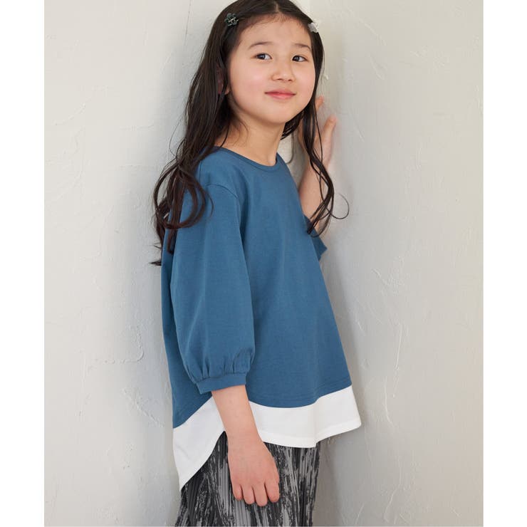 【親子コーデ】梨地裾レイヤー5分袖プルオーバー（120~160cm） | ikka  | 詳細画像2 
