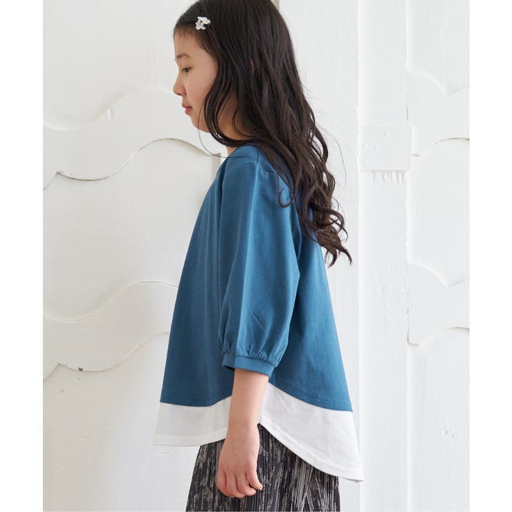 【親子コーデ】梨地裾レイヤー5分袖プルオーバー（120~160cm） | ikka  | 詳細画像3 