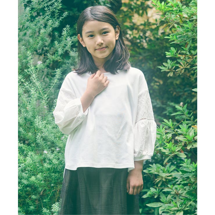 【親子コーデ】7分袖キカレース切り替えTシャツ（120~160cm） | ikka  | 詳細画像8 