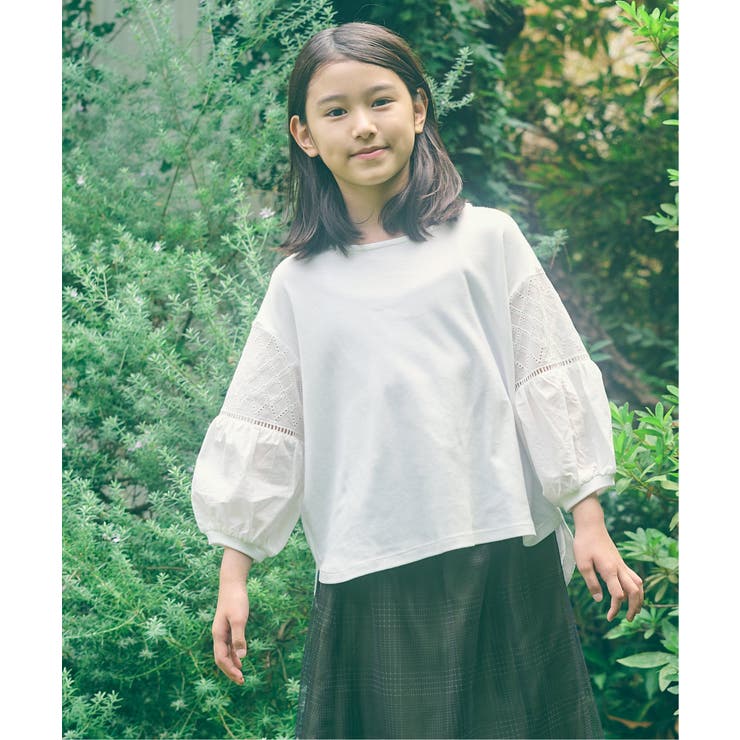 【親子コーデ】7分袖キカレース切り替えTシャツ（120~160cm） | ikka  | 詳細画像9 