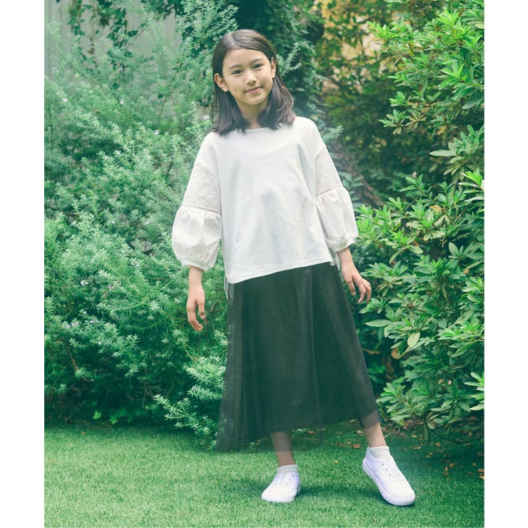 【親子コーデ】7分袖キカレース切り替えTシャツ（120~160cm） | ikka  | 詳細画像10 