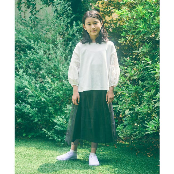 【親子コーデ】7分袖キカレース切り替えTシャツ（120~160cm） | ikka  | 詳細画像2 